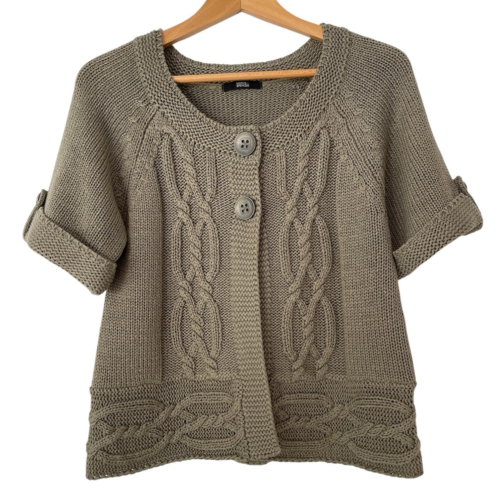Marks & Spencer Short Sleeve Cardigan Sweater Khaki Green Women’s Size Small